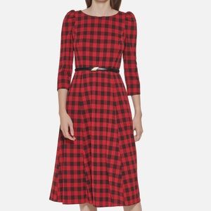 Buffalo Womens Belted Calf Midi Dress (Red and Black) Size 12